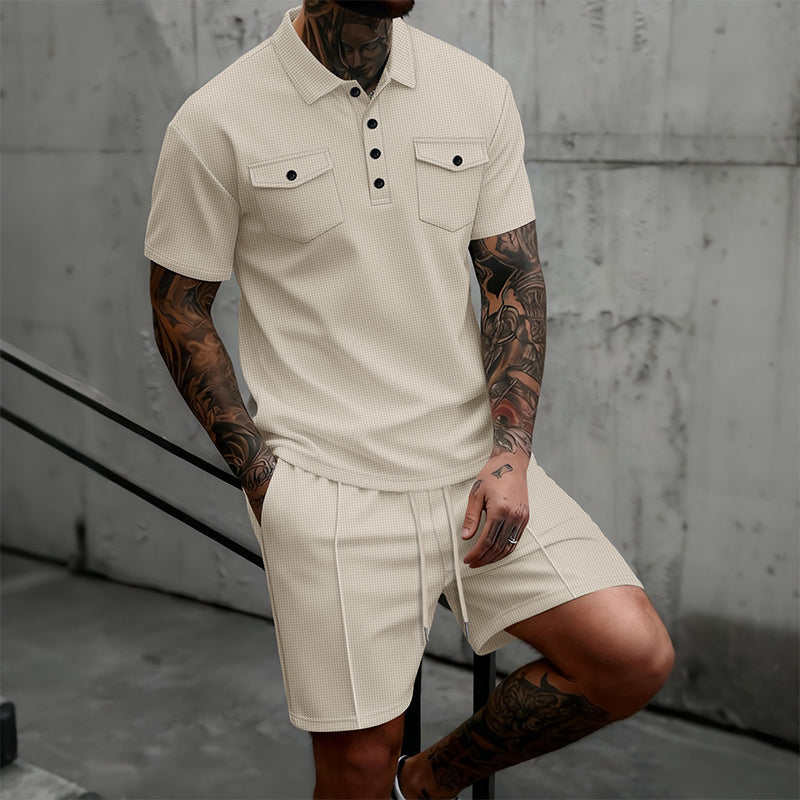 Men's Short Sleeve Top & Drawstring Shorts 2-Piece Set