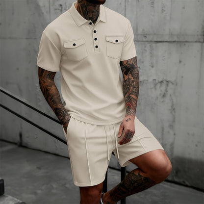 Men's Short Sleeve Top & Drawstring Shorts 2-Piece Set