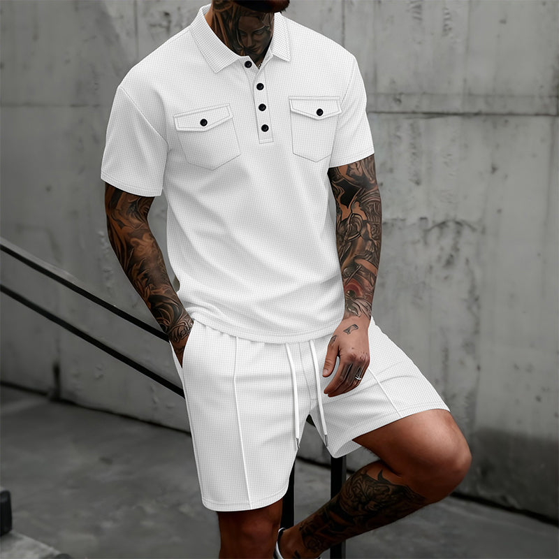 Men's Short Sleeve Top & Drawstring Shorts 2-Piece Set