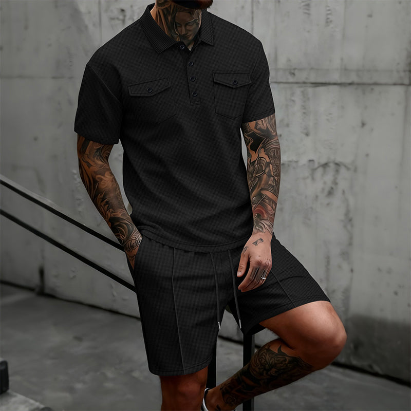 Men's Short Sleeve Top & Drawstring Shorts 2-Piece Set