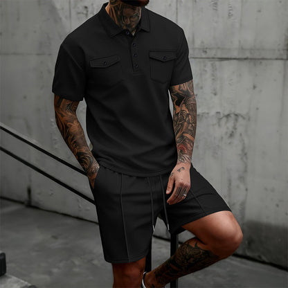 Men's Short Sleeve Top & Drawstring Shorts 2-Piece Set