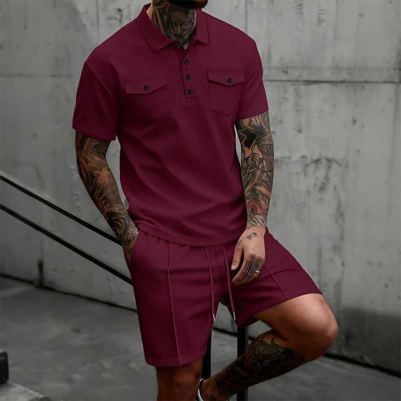 Men's Short Sleeve Top & Drawstring Shorts 2-Piece Set