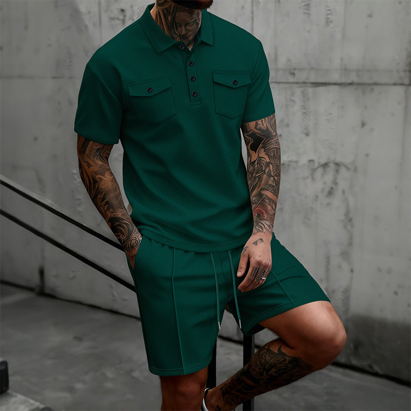 Men's Short Sleeve Top & Drawstring Shorts 2-Piece Set