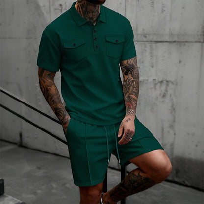 Men's Short Sleeve Top & Drawstring Shorts 2-Piece Set