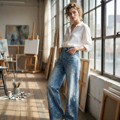 🔥2026 New Style🔥Women's Floral Jacquard Wide-Leg Denim Pants