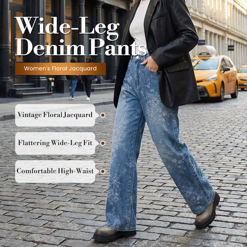 🔥2026 New Style🔥Women's Floral Jacquard Wide-Leg Denim Pants