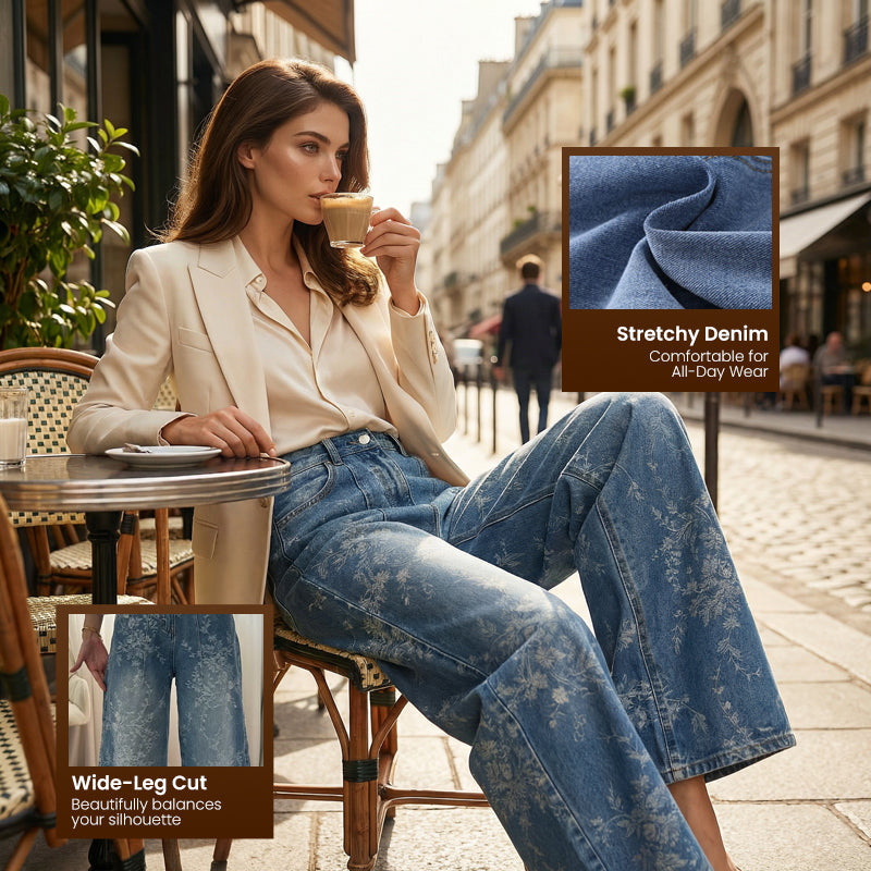 🔥2026 New Style🔥Women's Floral Jacquard Wide-Leg Denim Pants