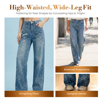 🔥2026 New Style🔥Women's Floral Jacquard Wide-Leg Denim Pants
