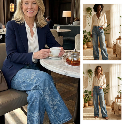🔥2026 New Style🔥Women's Floral Jacquard Wide-Leg Denim Pants