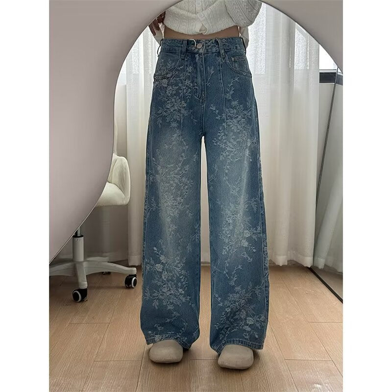 🔥2026 New Style🔥Women's Floral Jacquard Wide-Leg Denim Pants