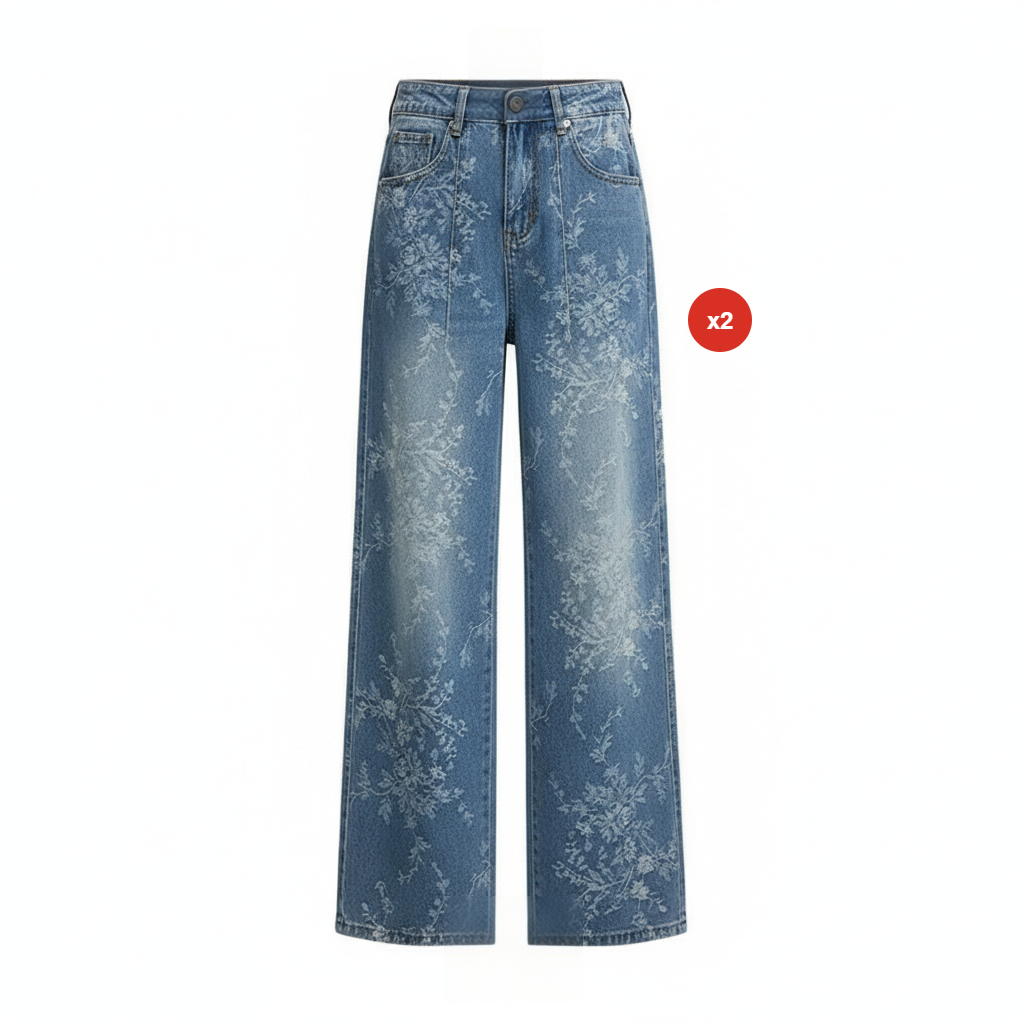 🔥2026 New Style🔥Women's Floral Jacquard Wide-Leg Denim Pants