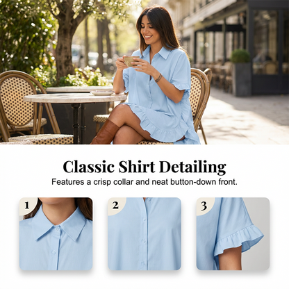 🔥Women's Oversized Button-Down Mini Dress with Ruffle Hem