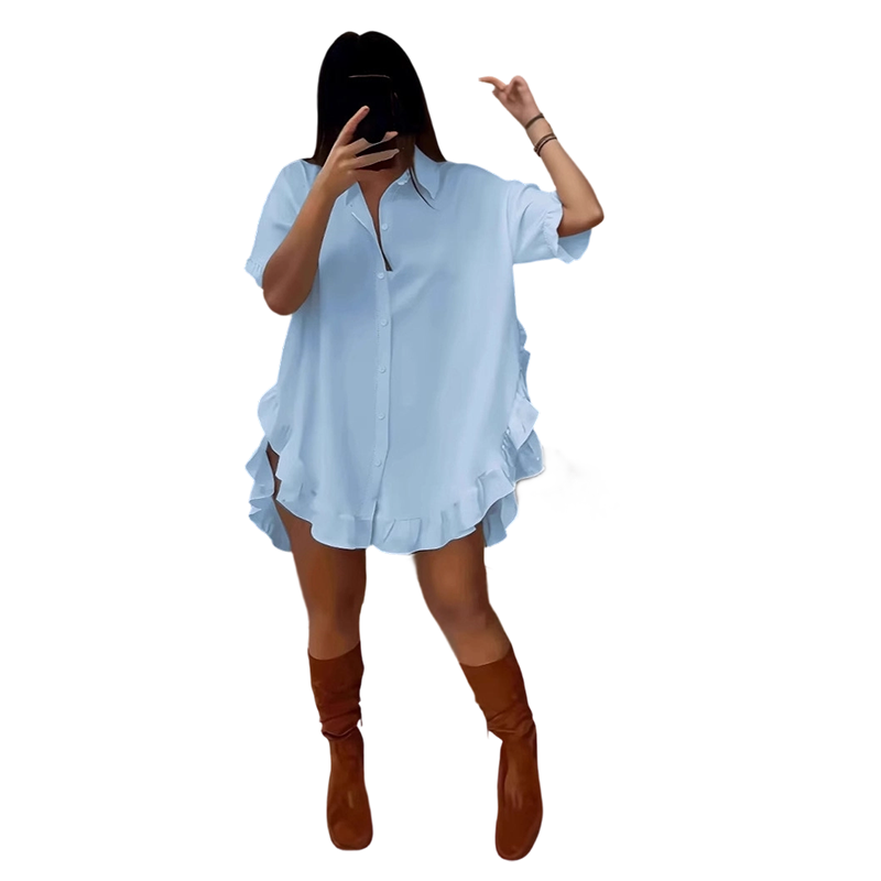 🔥Women's Oversized Button-Down Mini Dress with Ruffle Hem