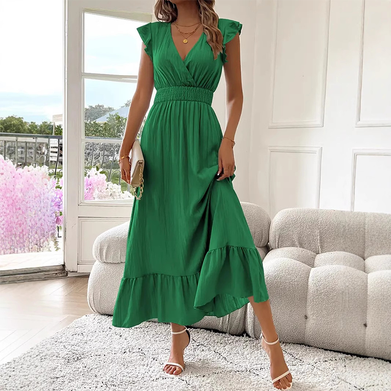 📢50% OFF !!!⏰V-Neck Ruffled Waist-Defining Maxi Dress
