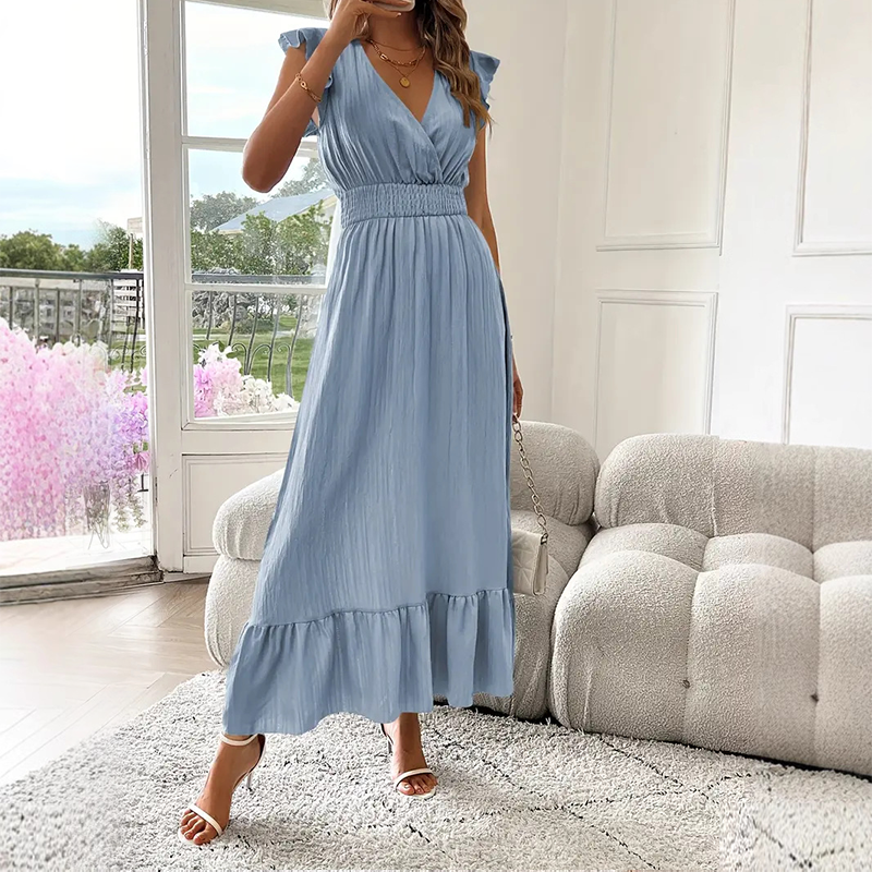 📢50% OFF !!!⏰V-Neck Ruffled Waist-Defining Maxi Dress
