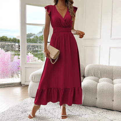 📢50% OFF !!!⏰V-Neck Ruffled Waist-Defining Maxi Dress