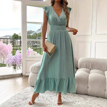 📢50% OFF !!!⏰V-Neck Ruffled Waist-Defining Maxi Dress