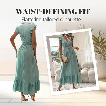 📢50% OFF !!!⏰V-Neck Ruffled Waist-Defining Maxi Dress