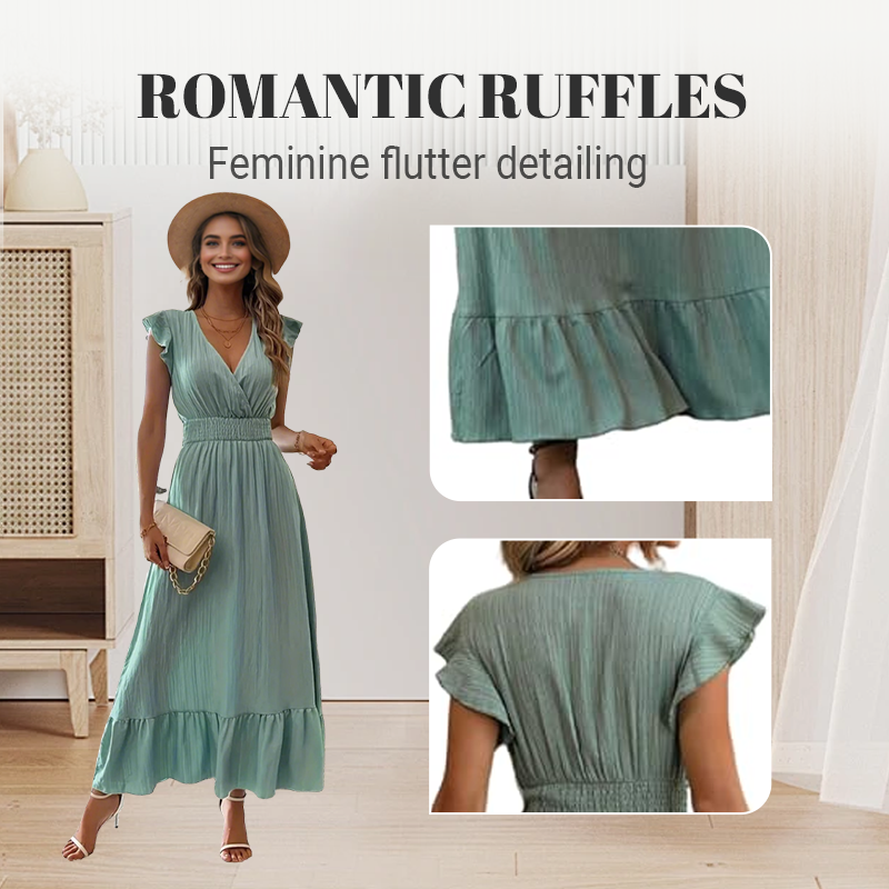 📢50% OFF !!!⏰V-Neck Ruffled Waist-Defining Maxi Dress