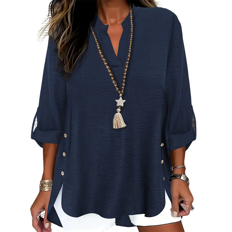 🔥 Hot Sale  🔥Casual Solid Color Button Side Slit Top