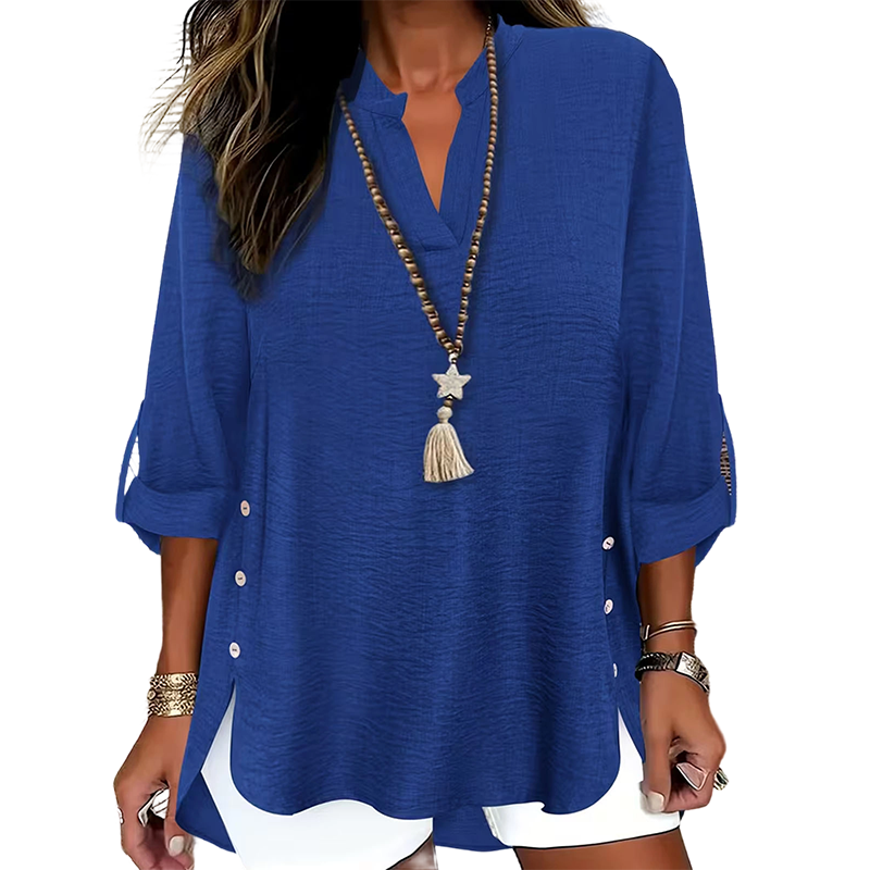 🔥 Hot Sale  🔥Casual Solid Color Button Side Slit Top