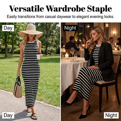 🔥Hot Deals-Sleeveless Striped Ribbed Knit Dress