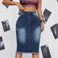 Women's High-Waist Frayed Hem Denim Skirt