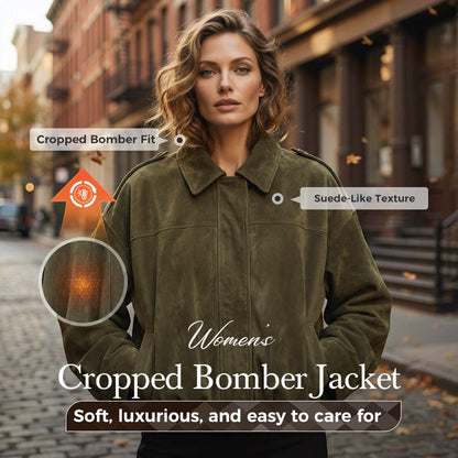 Women's Suede-Like Cropped Bomber Jacket