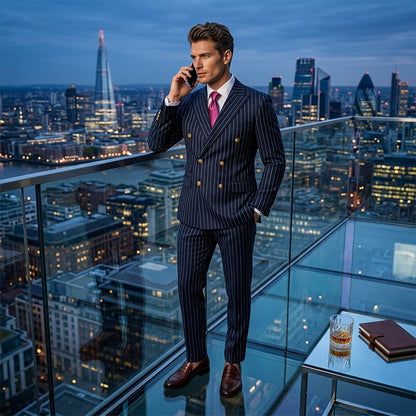 Men's Double-Breasted Pinstripe Suit Set