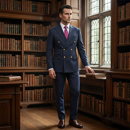 Men's Double-Breasted Pinstripe Suit Set