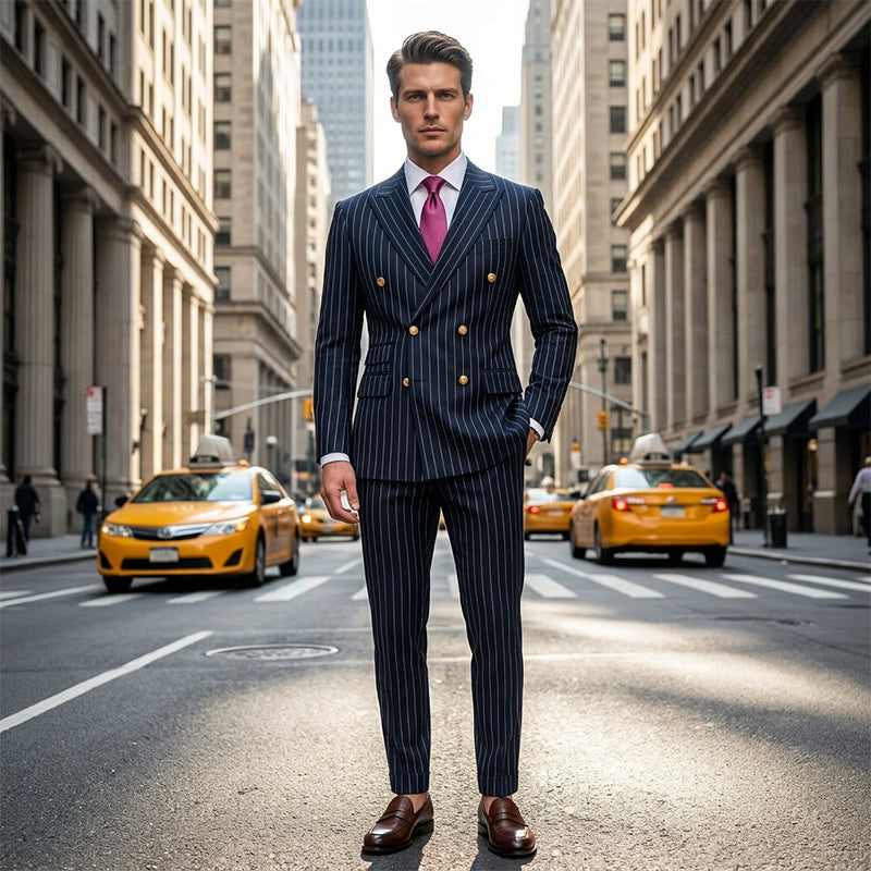 Men's Double-Breasted Pinstripe Suit Set