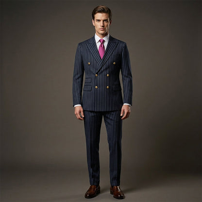 Men's Double-Breasted Pinstripe Suit Set
