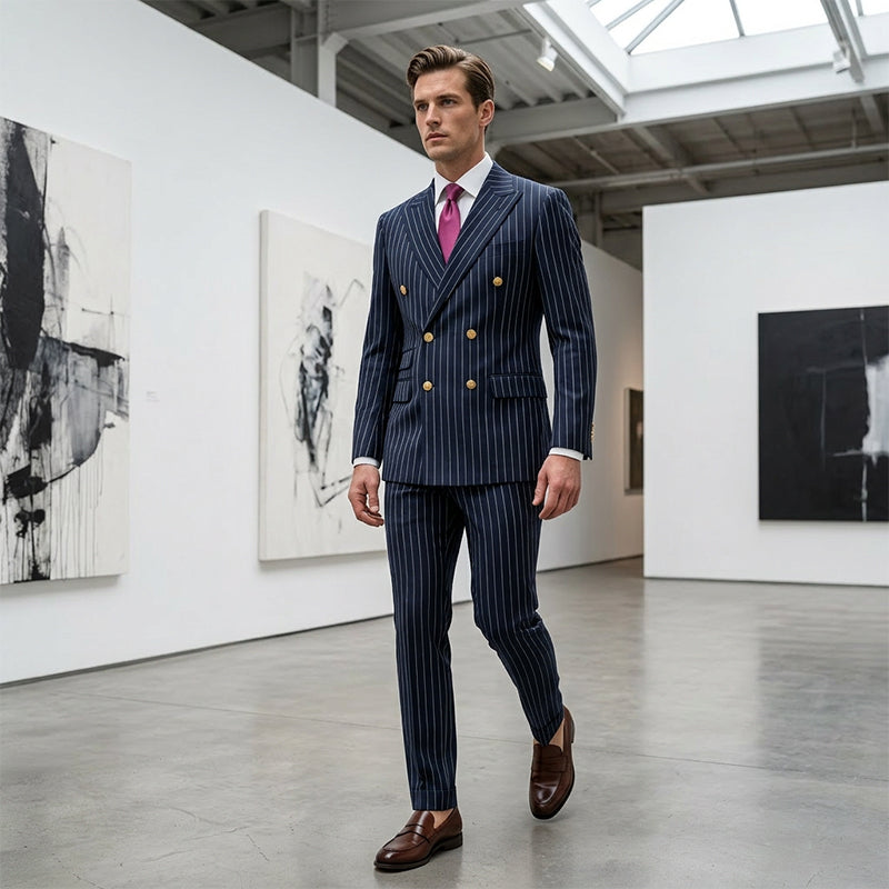 Men's Double-Breasted Pinstripe Suit Set