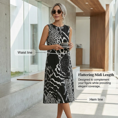 🖤 Bold & Beautiful 🐆 Women's Leopard Print Sleeveless Midi Dress