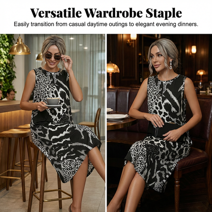 🖤 Bold & Beautiful 🐆 Women's Leopard Print Sleeveless Midi Dress