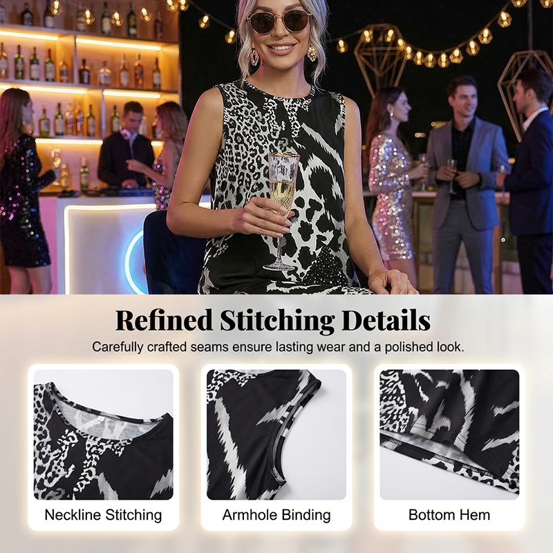 🖤 Bold & Beautiful 🐆 Women's Leopard Print Sleeveless Midi Dress