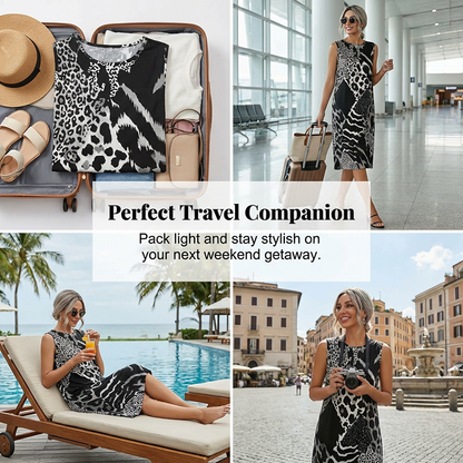 🖤 Bold & Beautiful 🐆 Women's Leopard Print Sleeveless Midi Dress