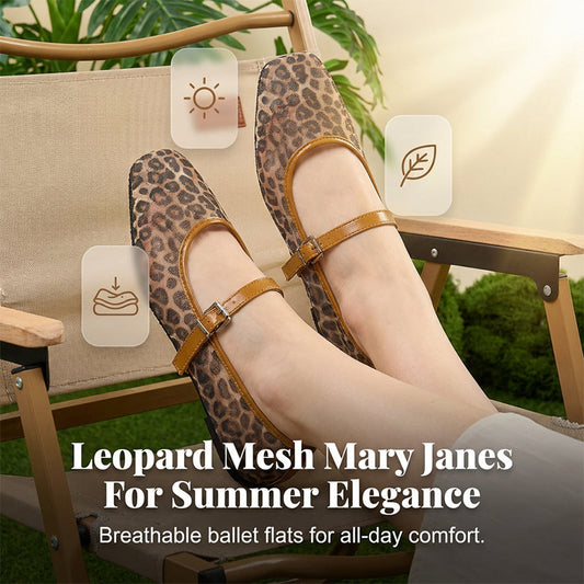 Women's Leopard Print Mesh Mary Jane Flats