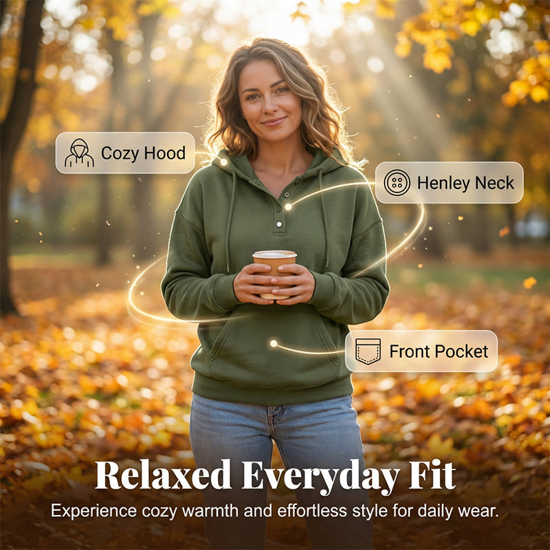Casual Button-Up Drawstring Pullover Sweatshirt