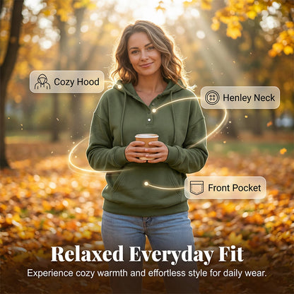 Casual Button-Up Drawstring Pullover Sweatshirt