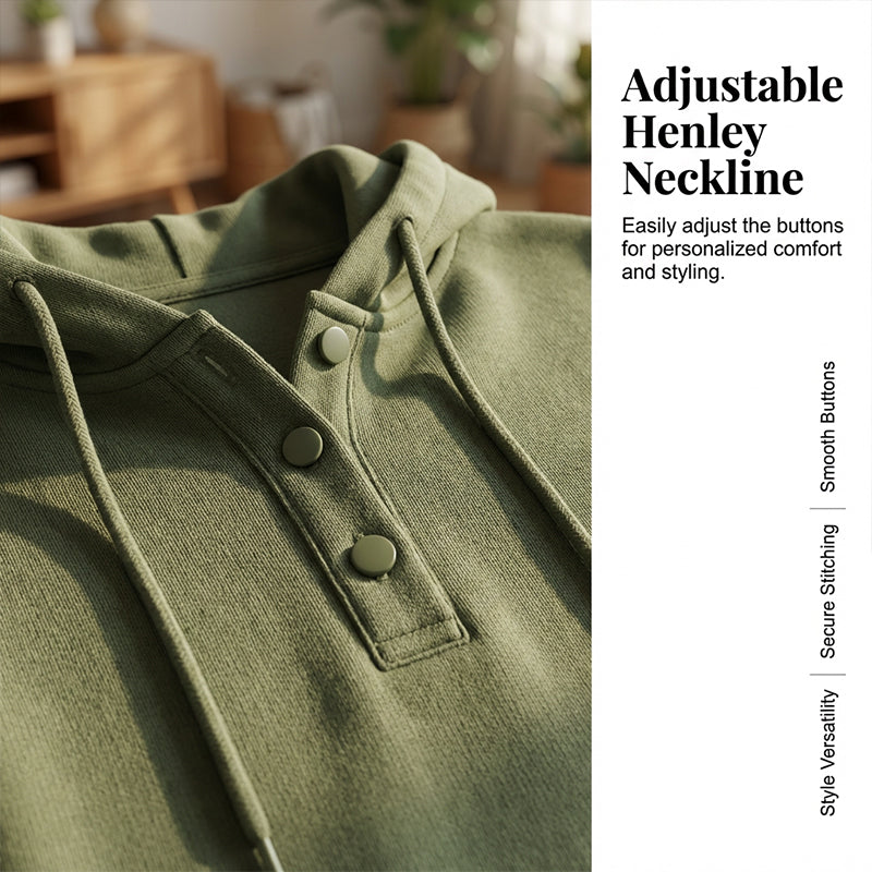Casual Button-Up Drawstring Pullover Sweatshirt
