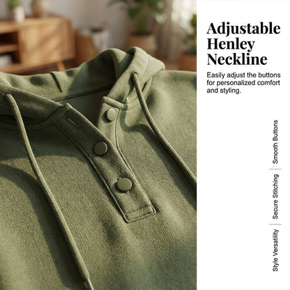 Casual Button-Up Drawstring Pullover Sweatshirt