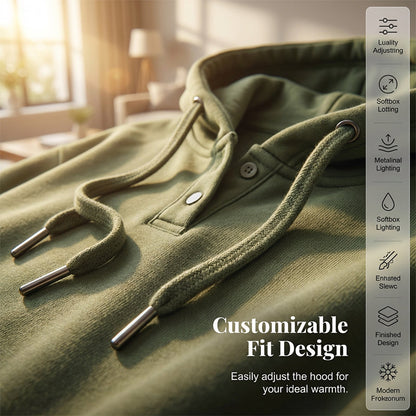 Casual Button-Up Drawstring Pullover Sweatshirt