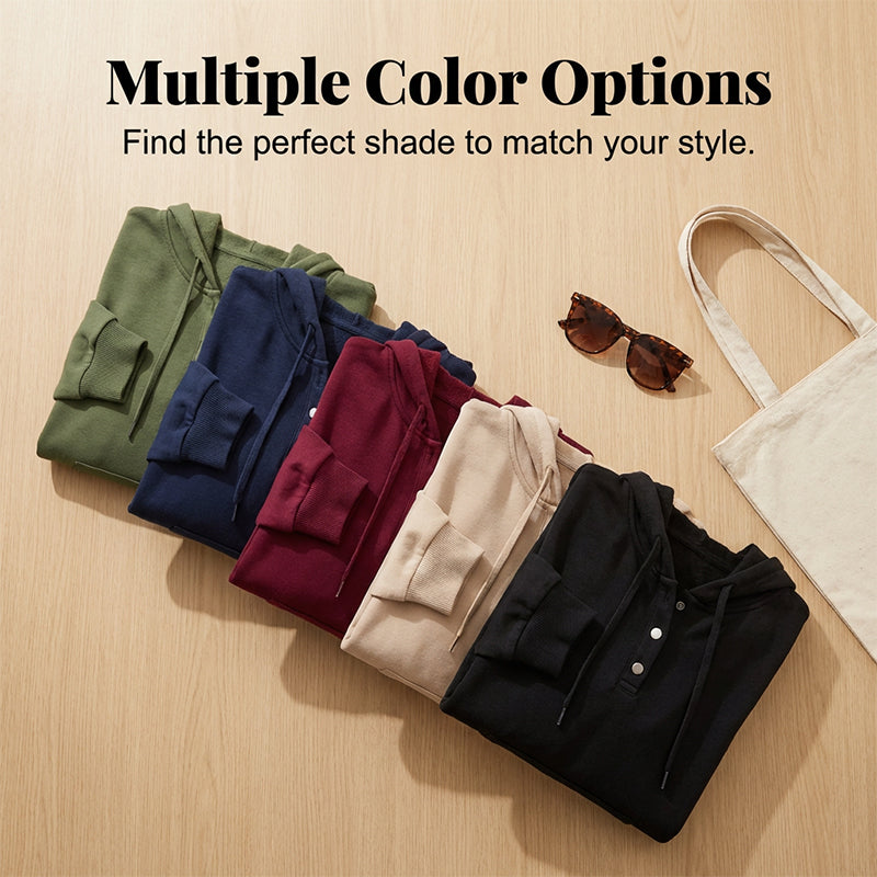 Casual Button-Up Drawstring Pullover Sweatshirt