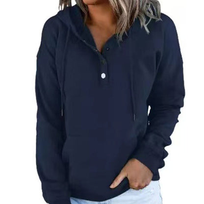 Casual Button-Up Drawstring Pullover Sweatshirt