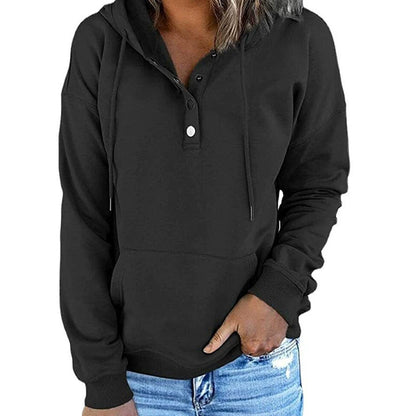 Casual Button-Up Drawstring Pullover Sweatshirt