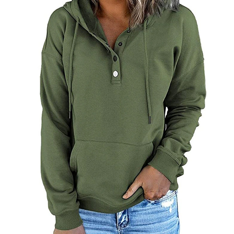 Casual Button-Up Drawstring Pullover Sweatshirt