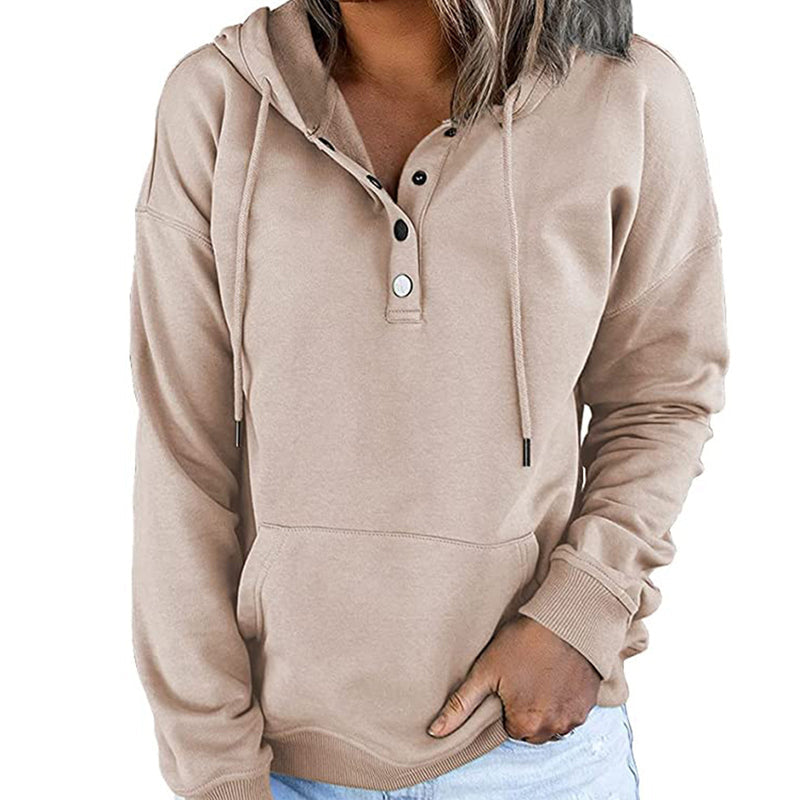 Casual Button-Up Drawstring Pullover Sweatshirt