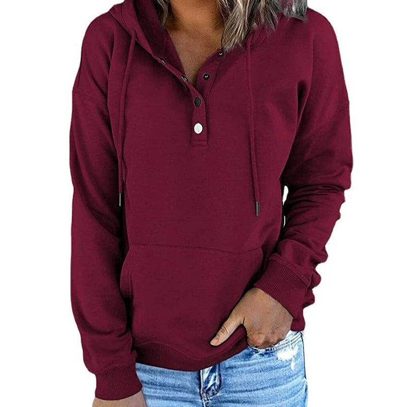 Casual Button-Up Drawstring Pullover Sweatshirt