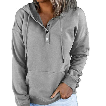 Casual Button-Up Drawstring Pullover Sweatshirt
